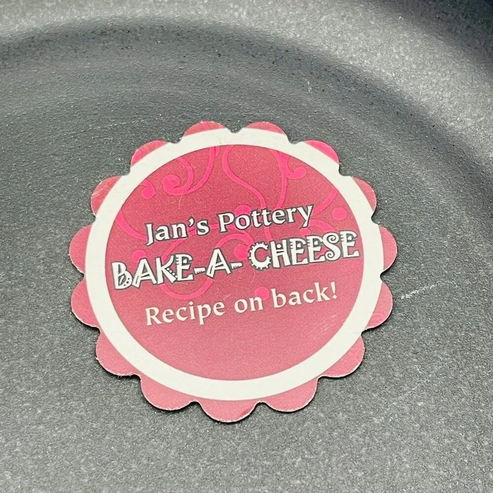 Black and white swirl glazed handmade baking dish by Jan's Pottery gouda recipe